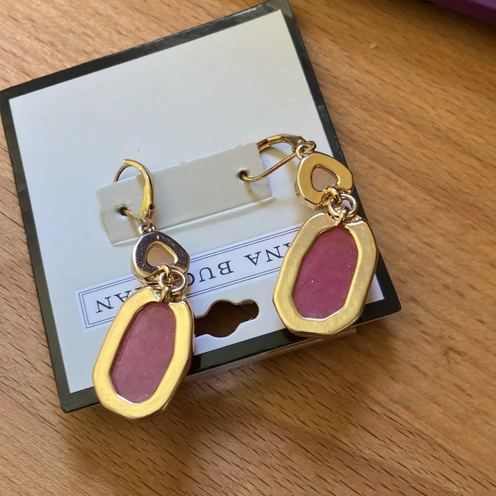 Dana Buchman Dangle-Earrings Pink Stone Gold Leverback - Picture 3 of 3